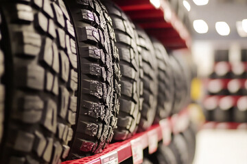 Close-up of a winter car tire. Sale of winter car tires