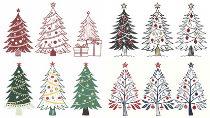 Obraz premium Festive Christmas Tree Collection in 9 Unique Vector Designs