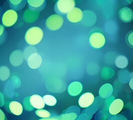 Obraz premium Green bokeh background with blue bokeh effect defocused lights on dark background.generative ai 