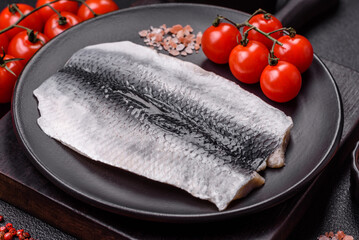 Herring fillet salted and marinated with salt, spices and oil