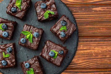 Homemade chocolate brownie photography . Top view