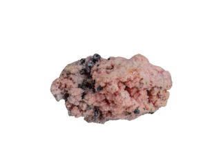 raw rhodochrosite manganese carbonate mineral isolated on white