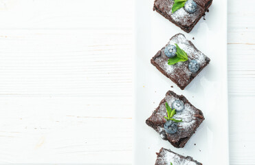 Homemade chocolate brownie photography . Top view