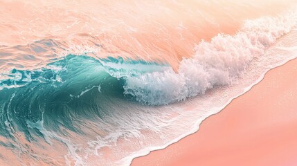 Fototapeta premium Ocean wave crashing on pink sand beach, concept for relaxation