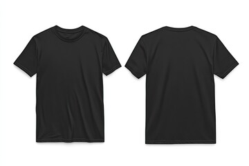 Black T-shirt front and back view for mockup or branding purposes. AI generated image