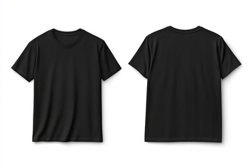 Black T-shirt front and back view for mockup or branding purposes. AI generated image