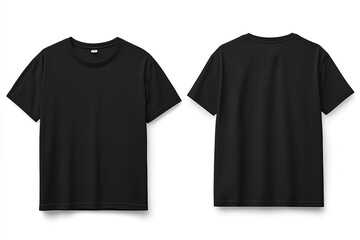 Black T-shirt front and back view for mockup or branding purposes. AI generated image