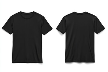 Black T-shirt front and back view for mockup or branding purposes. AI generated image