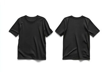 Black T-shirt front and back view for mockup or branding purposes. AI generated image