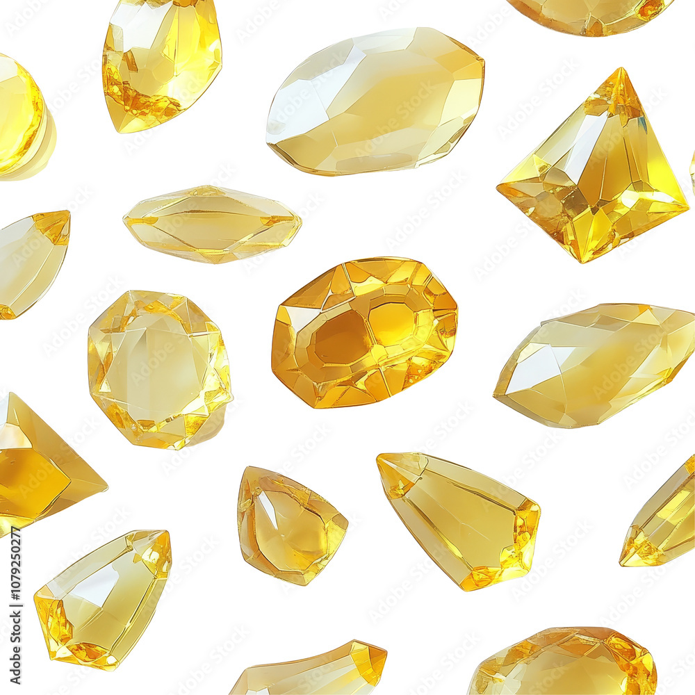 Poster sparkling yellow gems on a pristine transparent background highlight their unique shapes and brillia