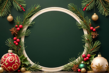 Elegant Christmas Background with Green Center and Festive Holiday Border.