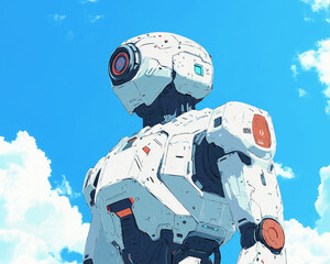 Inspiring Guidance: Sweet Neo-Futuristic Robot Mentor on a Sky Blue Background