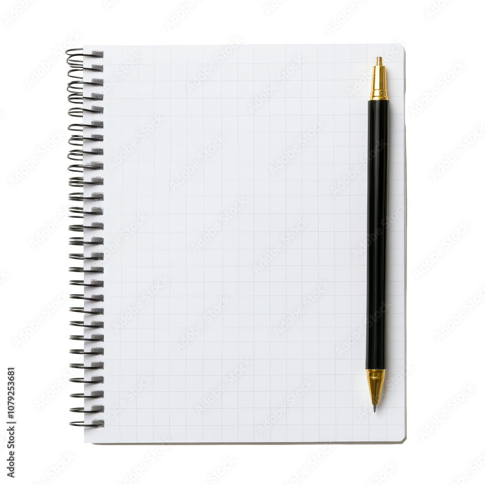 Poster blank squared notepad sheets with a black pen on a bright transparent surface for creative writing, 