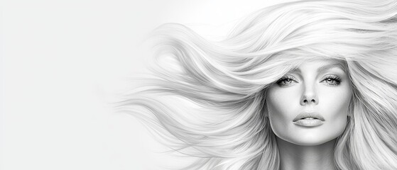 Fototapeta premium A woman with long blonde hair blowing in the wind