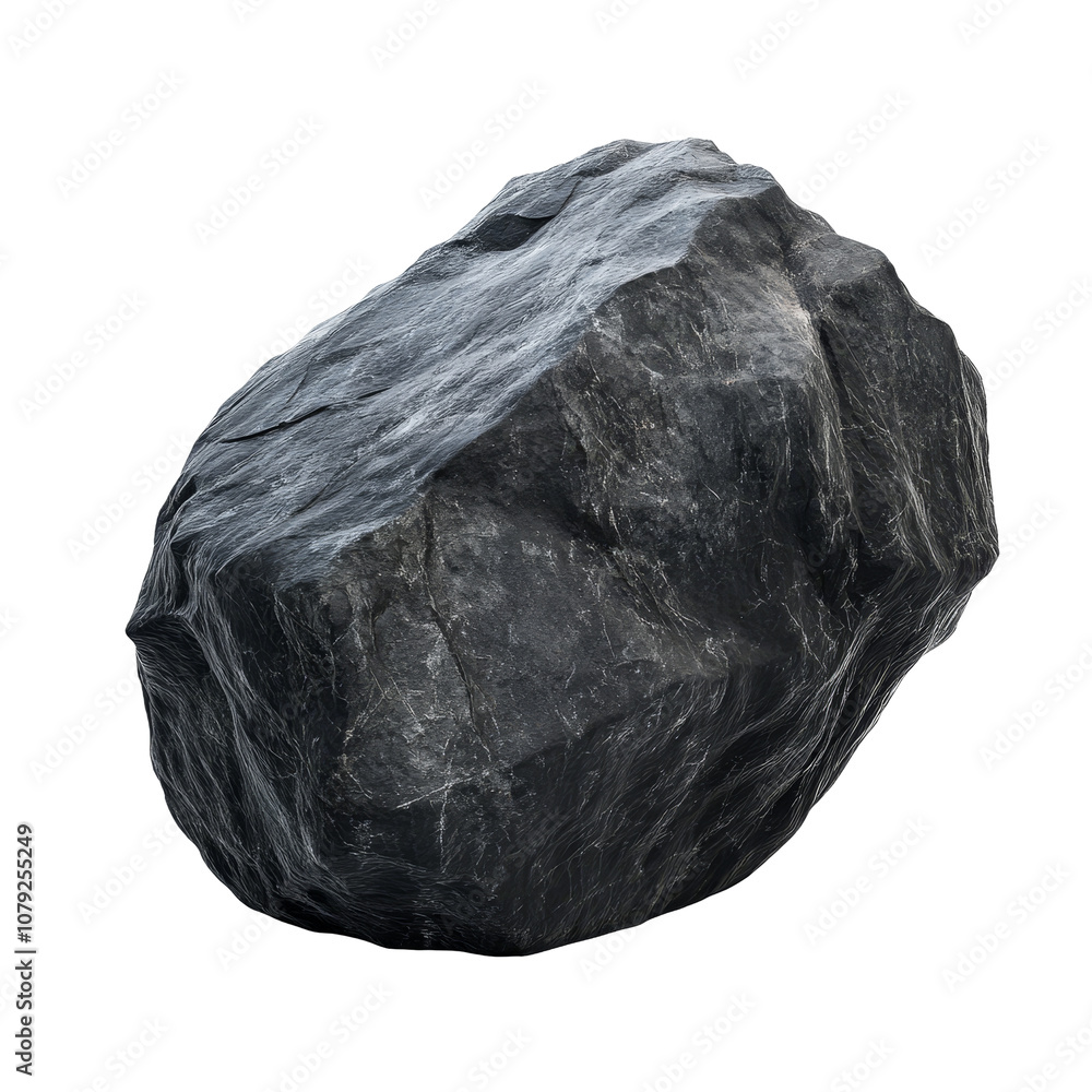 Poster a large black boulder rock isolated on a transparent background displays its unique texture and shap