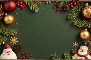 Elegant Christmas Background with Green Center and Festive Holiday Border.