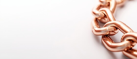 A close up of a gold chain on a white background