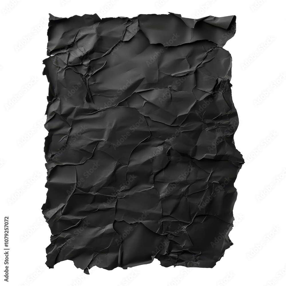 Poster torn black sheet of paper pieces scattered on a transparent background creating a textured visual co