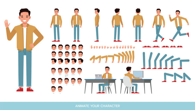 Businessman wear brown jacket character vector illustration design. Create your own pose.