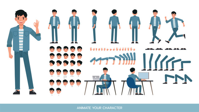Businessman wear blue jeans shirt character vector illustration design. Create your own pose.