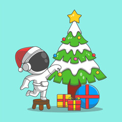 Cute Astronaut cartoon illustration. Study icon concept. Flat cartoon style