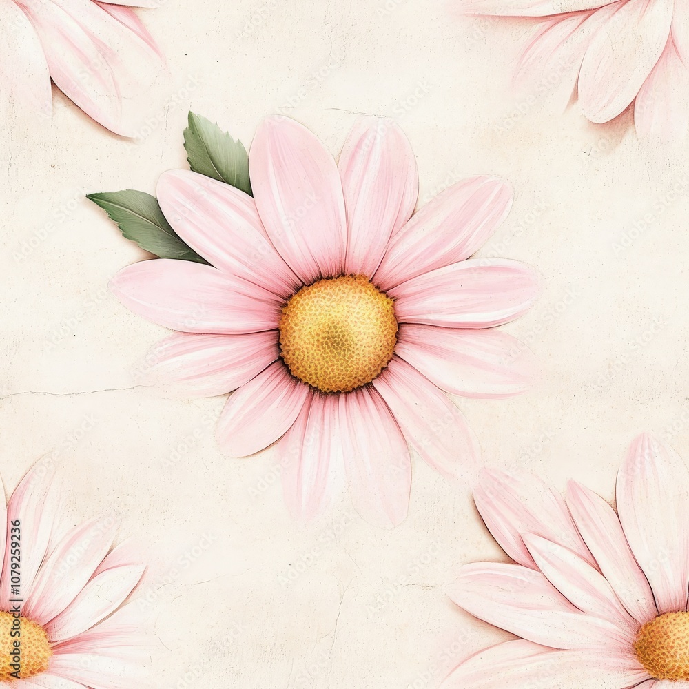 Poster a delicate pattern featuring soft pink daisies on a textured background, creating a fresh and cheerf