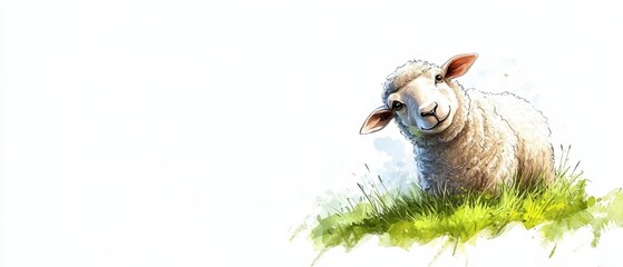 Obraz premium A drawing of a sheep sitting in the grass