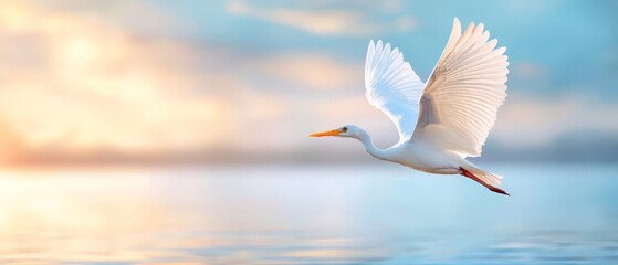 A white bird flying over a body of water
