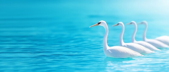Fototapeta premium A group of white swans floating on top of a body of water
