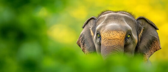  A close up of an elephant's face in a field of yellow flowers