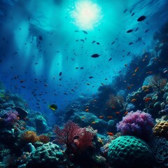 Naklejka premium coral reef and diver