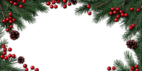 Christmas red berries decoration frame Isolated on transparent background, png.
