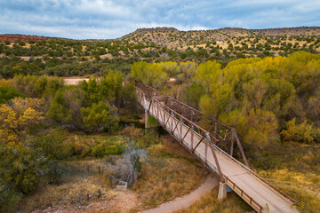 Aerial Views of  the Verde River Bridge near Perkinsville, Arizona, America, USA.