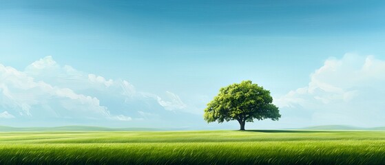 A lone tree in the middle of a green field
