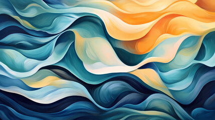 An abstract art piece with flowing, organic shapes and gradients of colors, mimicking the fluidity and movement of natural elements like water or wind. Organic. Illustration
