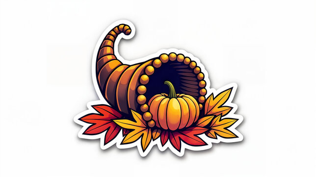 thanksgiving cornucopia with pumpkin and autumn leaves clip art preview