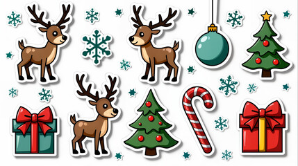 Cheerful Holiday-Themed Christmas Stickers with a Variety of Cheerful Designs for Seasonal Celebrations