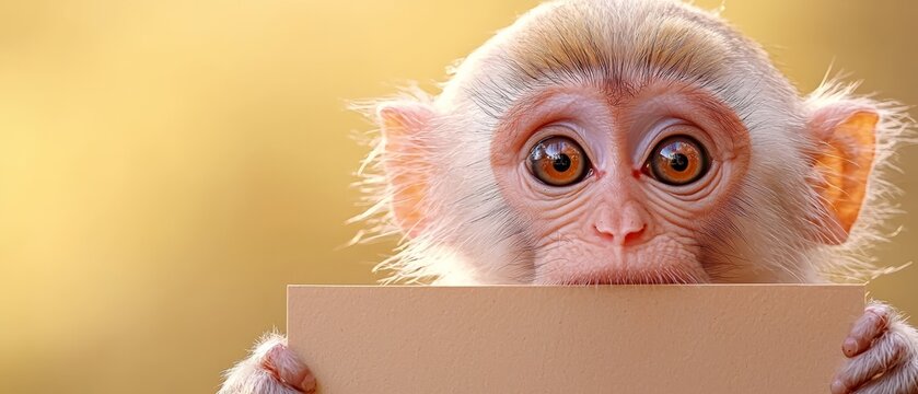 A monkey holding a piece of paper in its hands