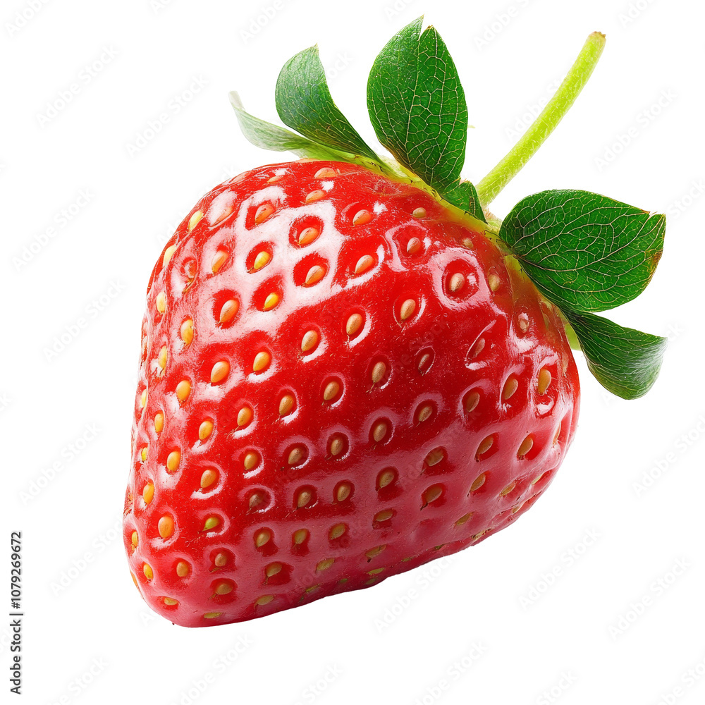 Poster fresh strawberry with a green leaf on a clean transparent background showcasing its vibrant color an