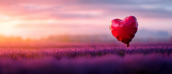 Obraz premium A red heart shaped balloon floating in a lavender field