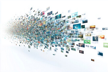 A dynamic visual representation showcasing a multitude of images converging into a vibrant flow.