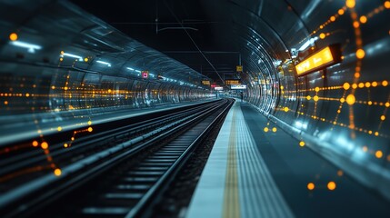 Fototapeta premium Explore the dynamic metro rail network through a panoramic perspective capturing urban transportation innovation