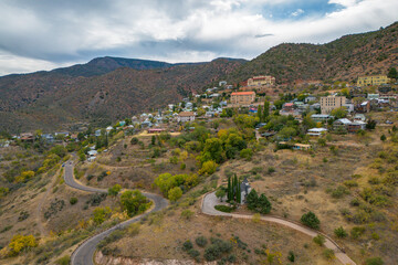 Aerial Views of Historic Town Jerome, Arizona, America, USA.