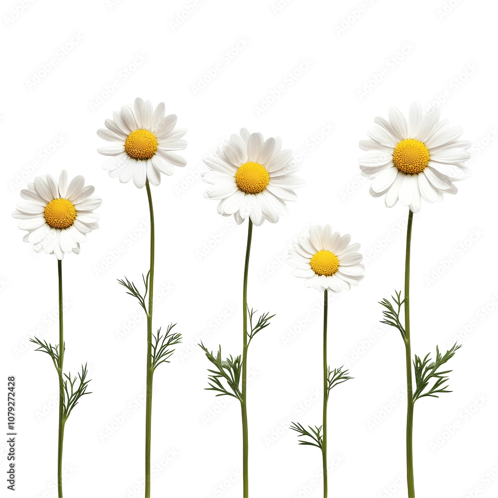 Poster a row of transparent chamomile daisy flowers on a plain background creating a fresh and natural atmo