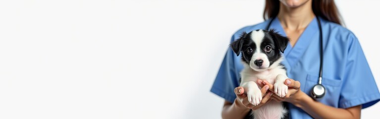 Veterinarian with puppy, ideal for pet care banner