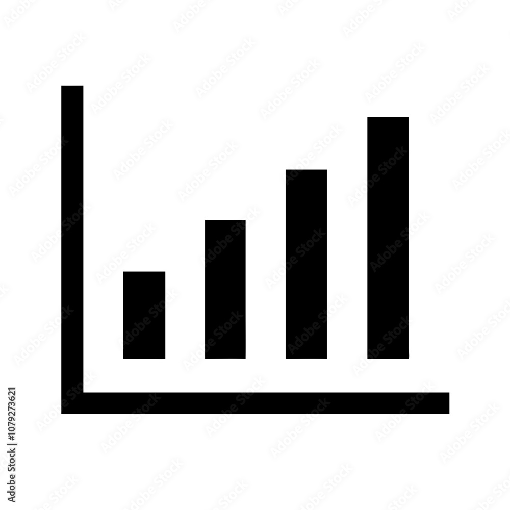 Poster this vector icon portrays a simple bar graph demonstrating growth trends over time with ascending va