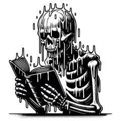 skeleton reading a book silhouette black vector the white background