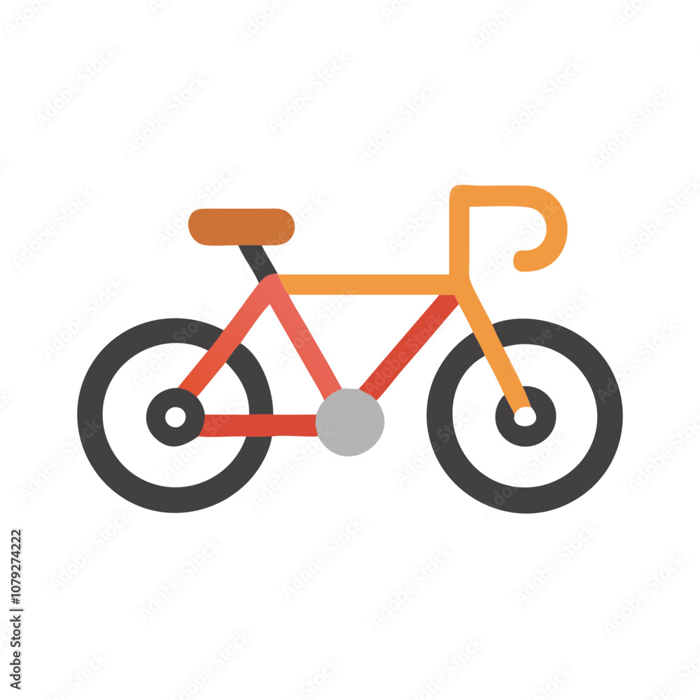 Poster a simple and colorful vector icon of a bicycle highlighting its frame, handlebars, and wheels design