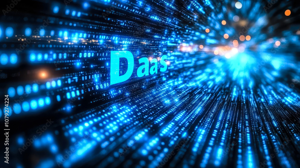 Poster futuristic blue binary code illustrating desktop as a service (daas) concept