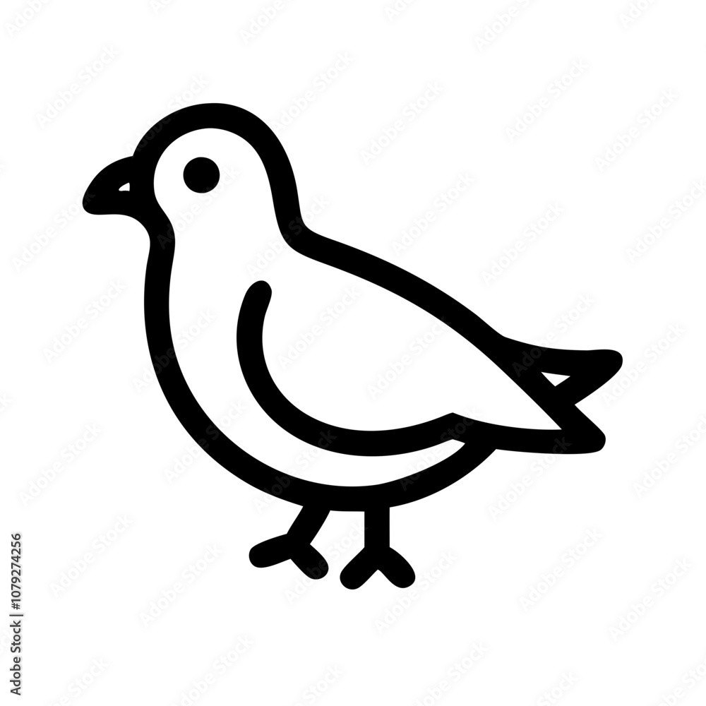Poster a simple vector icon of a bird standing on the ground, showcasing its smooth outline and minimalisti